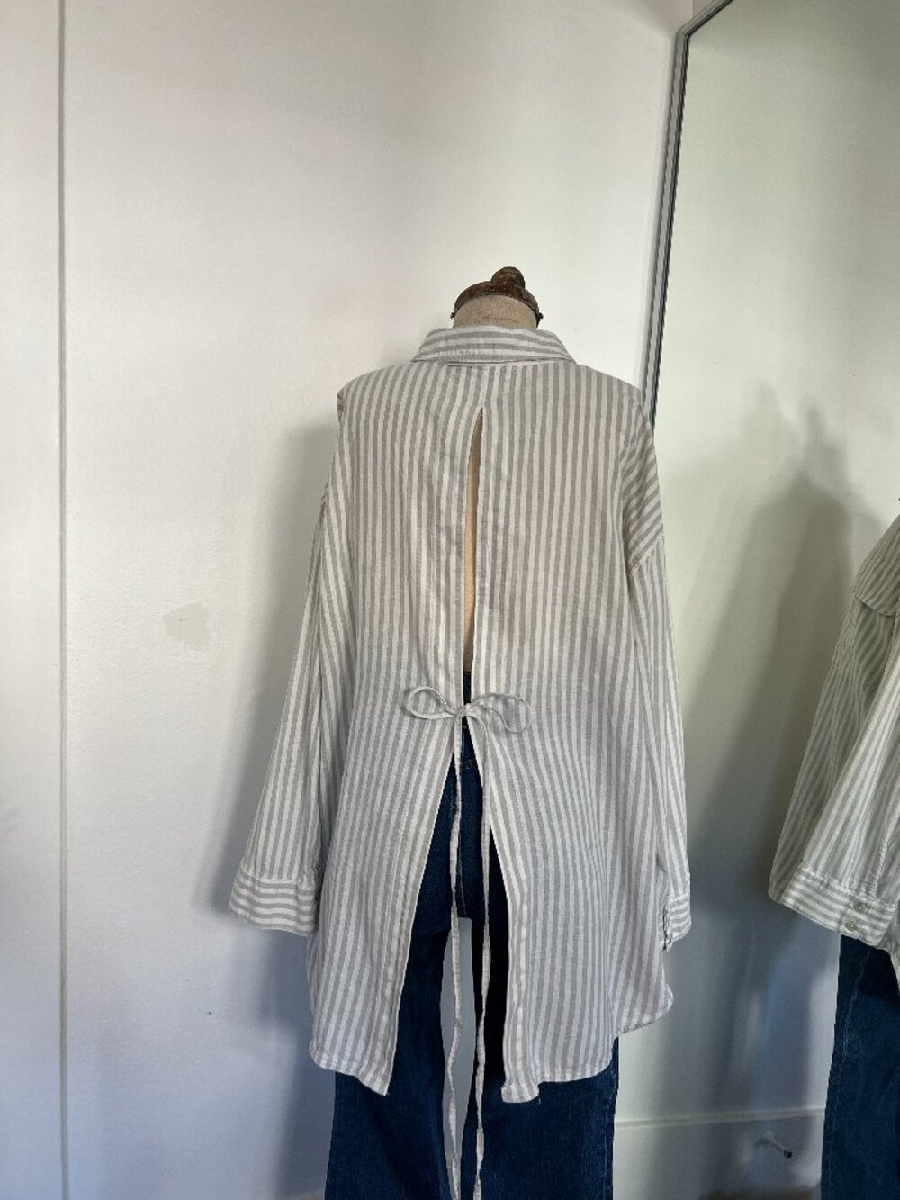 Zara | Oversized Stripe Button Down w/ Open Back